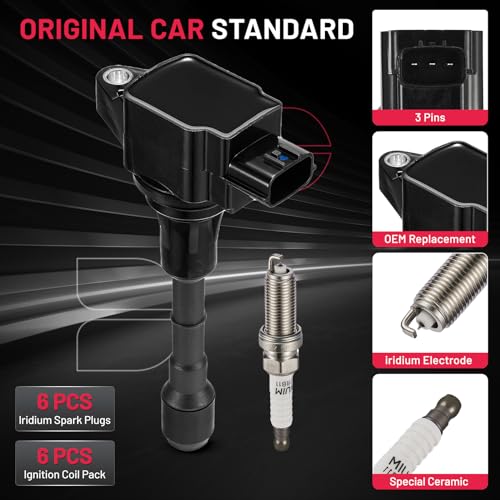 Image of BDFHYK Ignition Coil Pack UF550 and Iridium Spark Plug 1406 Compatible with Nissan Altima Maxima Murano 2011-2012 INFINITI Q50 QX60 G35 2015-2017 Nissan Pathfinder 350Z Nissan Coil Pack 3.5L Set of 6