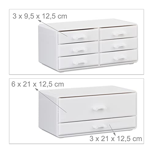 Relaxdays Make Up Organizer mit Schubladen, stapelbares Kosmetikregal f. Schmuck u. Make Up, Schminkaufbewahrung, weiß, 14 x 24 x 30 cm 6