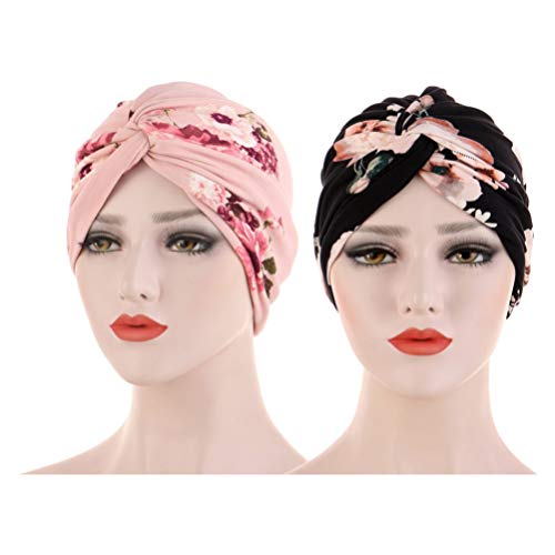 EXCEART 2Pcs Chimio Chapeau Femmes Bandana Noeud Turban Foulard de Tête Musulmane Dormir Cheveux Longs Couverture de Couchage Chapeau (Couleur Aléatoire) Cover