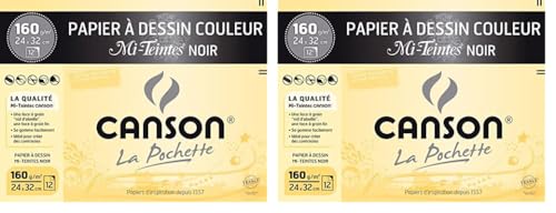 CANSON Mi-Teintes - Pochette 12 feuilles de papier dessin noir 24x32-160g/m² (Lot de 2)