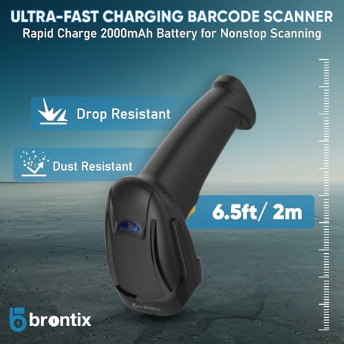 Image of Brontix X2-Cordless 2D & 1D Super Fast Barcode Scanner Wireless & Wired 2.4GHz | QR Code Scanner Rechargeable | USB Handheld Barcode Reader with Induction Scanning, Built-in Light, ABS Body |