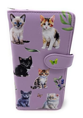 Shag Wear Kitten Garden Large Cat Wallet for Women and Teen Girls Vegan Faux Leather Ligth Purple Muave 7