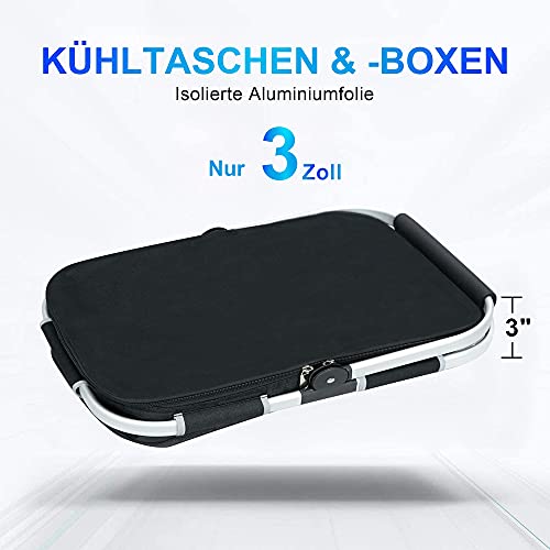 ABIUBIU 35L Kühltasche Einkaufskorb Picknickkorb Große isolierte Kühlkorb Lunchtasche Thermo Tasche für Büro Camping Picknick Reisen Seitenstütze Aufrecht Halten