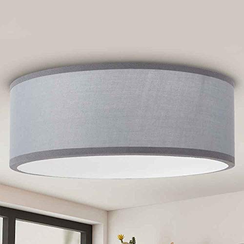 BAKAJI Lampadario Plafoniera Rotonda Diametro 40 cm Paralume in Tessuto Struttura in Acciaio 4 Luci Lampadina Attacco E14 Max 25W Lampada Soffitto Design Moderno (Grigio)