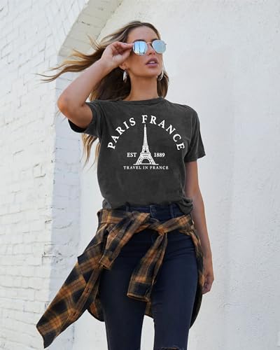 Image of Paris France Shirt Women Eiffel Tower T Shirt Travel in France Tshirts Vacation Tees Paris Tops
