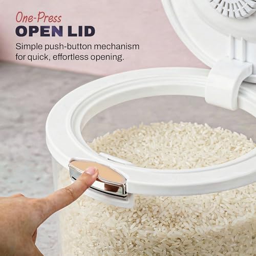 Image of Zuhi Airtight Rice Storage Dispenser Container | Moisture-Proof BPA-Free Food Storage Jar for Rice, Cereals, Grains & Pulses | Transparent Grocery Container with Flip Lid & Measuring Cup (5 Kg)
