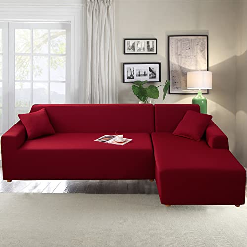 Elehealthy Sectional Sofa Covers 2 Pcs Stretch Couch Slipcover For L Shape Couch Chaise Sofa Furniture Protector Cover For Kids Dogs Pets With 2 Pcs Pillow Covers (Red) #TOP6