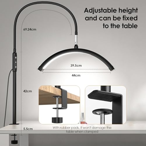 Image of Neoglint 18 inch Half Moon Light with Wheels, Rolling Lash Light for Eyelash Extensions, Dimmable LED Floor Lamp for Esthetician Nail Tech Tattoo Artists, 3200K-6500K Moon Lamp | 192 LEDs with CRI≥95, 3200K-6500K Dimmable Light, 360 Swivel Wheels, Flexible Gooseneck with Height Adjustment
