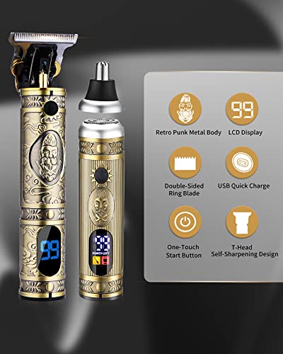 Saoilli Professional Hair Trimmer For Men & Nose Hair Trimmer Set, Zero Gapped T-Blade Trimmer Rechargeable Shaver Kit, Cordless Beard Trimmer For Men, Men's Hair Clipper Grooming Kit, Lcd Display #TOP3
