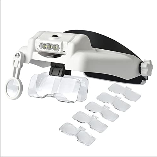 Lupa con diadema iluminada con lente intercambiable, 1.0X/1.5X/2.0X/2.5X/3.5X 8X Herramienta de reparación de lupa de visión