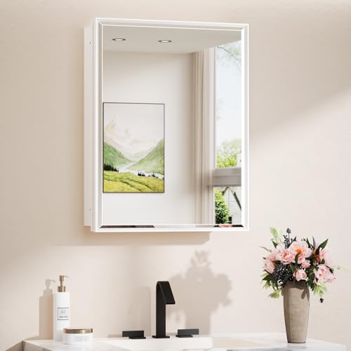 Image of TokeShimi 20 x 26 in White Medicine Cabinet with Mirror, Fully Assembled