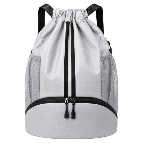 Image of JELUTAR Drawstring Backpack Gym Bag with Shoes Pocket, Grey Black