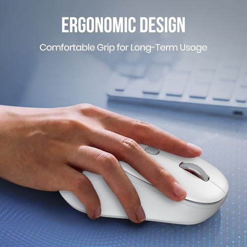 Image of Portronics Toad Neo Wireless Bluetooth Mouse with Dual Wireless Connectivity (BT + 2.4 GHz), Rechargeable Battery, Forward & Back Button, Multi-Device Pair, Upto 3200 Dpi Sensitivity(White)