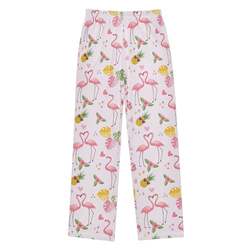 Flamingo Pineapple Florals Boys Long Pants Soft Trousers Elastic Waist Kids Lounge Bottoms with Pockets S-XL