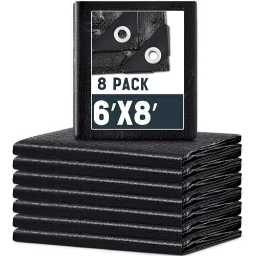 Image of 8 Pack 6 x 8 ft 5.5 Mil Large Tarps Heavy Duty Waterproof Tarp Multi Purpose Tent Cover for Home Boats Cars Camping Patio Furniture Roof Emergency Rain Protective Cover, Black