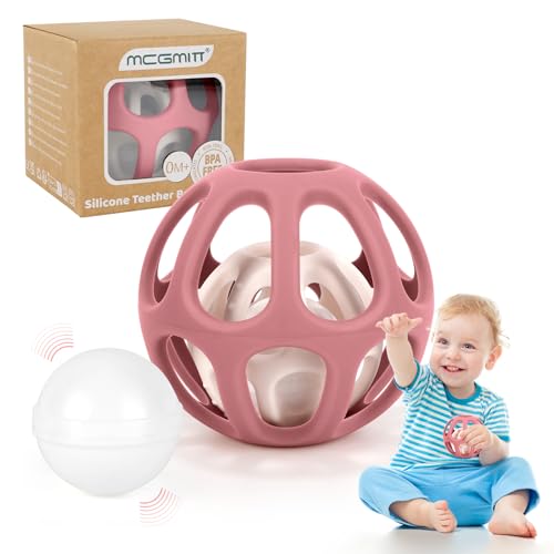 MCGMITT Jouet de Dentition Bébé – Balle Sensorielle, Hochet Montessori pour l’Éveil de Bébé 0-3-6-9-12 Mois, Garçon et Fille, Jouet de Développement sans BPA Cadeau de Naissance pour Nouveau-né, Rose