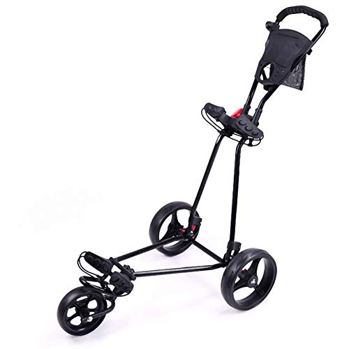 WEIZI Carrito de Golf Ligero para Exteriores con 3 Ruedas Carrito de Golf Plegable para Empujar Tirar con Marcador Estante para Botellas de Agua Color Negro