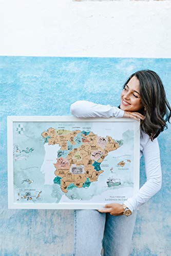 Estrutura branca para folhas decorativas, mapas arranháveis, mapas de Espanha para arranhar, lâminas para quadros - 65 x 45 cm e 45 x 65 cm, adequada para todos os produtos ENJOYERS