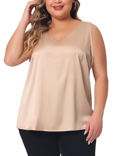 Agnes Orinda Plus Size Silk Satin Tank Tops for Women V Neck Casual Cami Sleeveless Blouses Summer Basic Camisole2