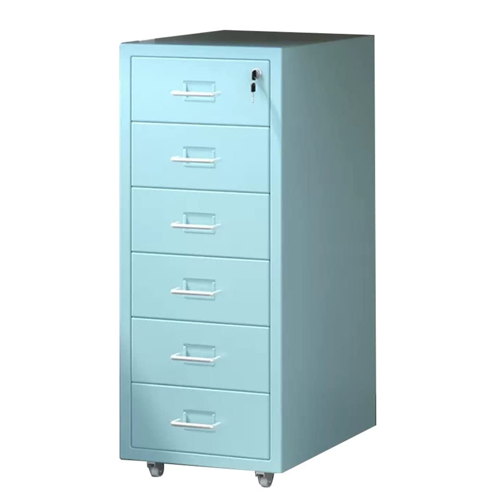 Aioneer Blue 6 Tier Lockable Steel Mobile File Cabinet With Strong Bearing Capacity-28X41x67cm