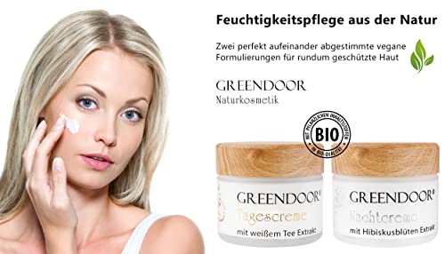 GREENDOOR Naturalny krem na dzień dla kobiet, biała bio-herbata, 50 ml, ochronna naturalna pielęgnacja na dzień bez tłustego połysku, krem nawilżający matujący, krem do twarzy sucha skóra, krem do