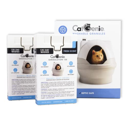 CatGenie 2+1 Supply Combo 2 SaniSolution Cartridges + Washable Granules Self Cleaning Cat Litter Box Refill Bundle Compatible with CatGenie A.I Fresh Scent