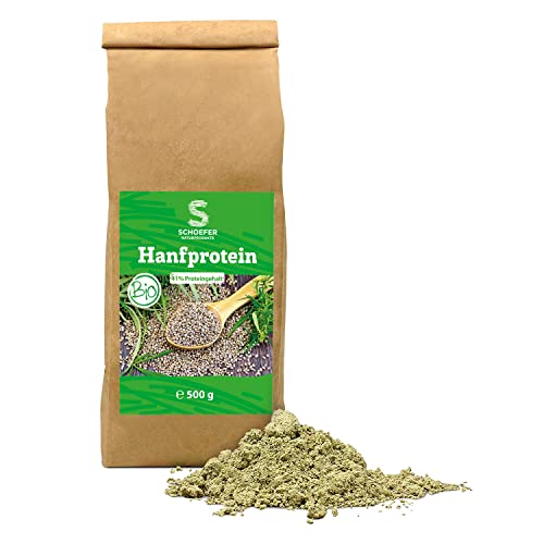 Schoefer Naturprodukte BIO Hanf-Proteinpulver - hoher Eiweißgehalt - Hanf-Protein vegan und glutenfrei - pflanzliches Eiweißpulver aus Hanfsamen - 500g Packung Cover