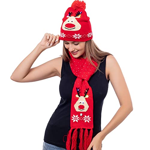 JAWEAVER Gorro de LED, cachecol de malha de inverno com iluminação de Natal, cachecol para mulheres