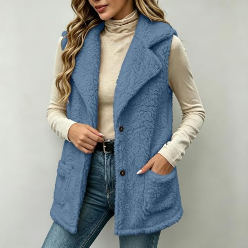 Aymnlox Vest for Women Fleece Fuzzy Sleeveless Lapel Jacket Button Down - image 2
