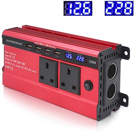 LVYUAN 1500W Power Inverter 12V to 240V AC Car Converter with 3.1A 4 USB 2 AC Sockets Dual Car Adapter With 2 LED Display