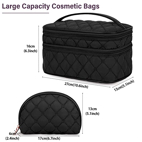 Nubily Makeup Bag Portable Travel Cosmetic Bag With Handle Large Double Layer Toiletry Bag 2Pcs Waterproof Make Up Bag For Women And Girls, Black #TOP1