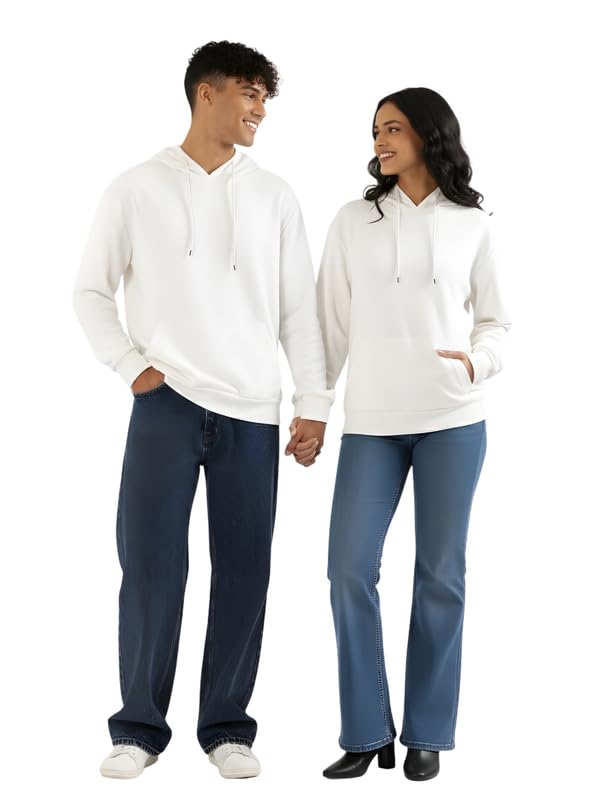 Image of SAADAA Unisex Pullover Fleece Hoodie for Men & Women | 100% Cotton Top Surface | Fleece Inner | Casual Fit | 2 Pockets | Winter Wear