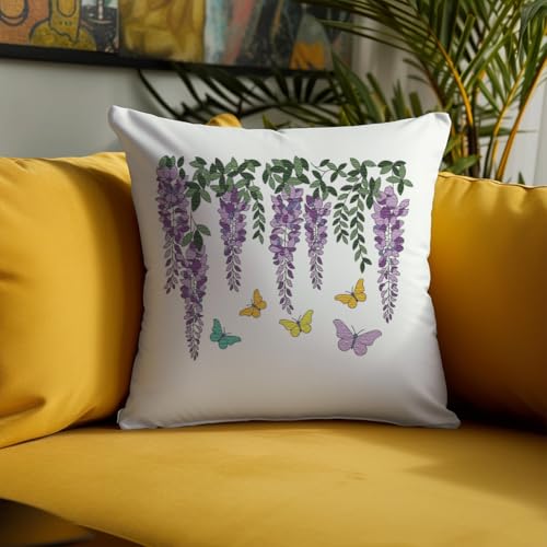 Image of Peacoblue Water Soluble Embroidery Patterns for Beginners, Wisteria Vines and Butterflies 4 Sheets with 19pcs Wash Away Stick and Stitch Embroidery Pattern Stabilizer for Hand Sewing Women Adults
