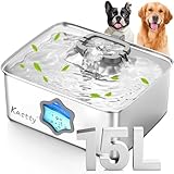 Kastty 15L/4Gal Dog Water Fountain, Stainless Steel Pet Water Bowl Dispenser with Visual Window, Automatic Dual-Color LED, 5-Stage Filtration, Ultra Quiet, for Large Medium Dogs & Multi-pet, FS81