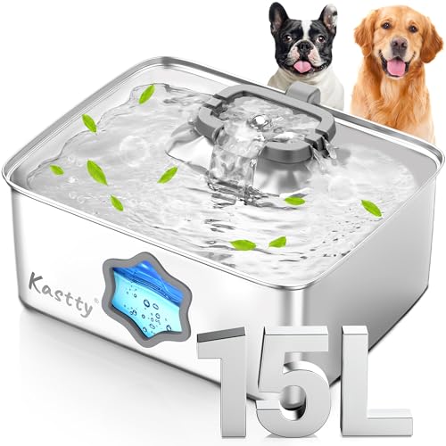 Kastty Large Dog Water Fountain, 15L/4Gal Stainless Steel Pet Water