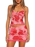Navneet Women 2 Piece Outfits Sexy Skirt And Top Sets Sexy Mini Skirts Floral Going Out Crop Tops Beach Holiday Outfits Pink S