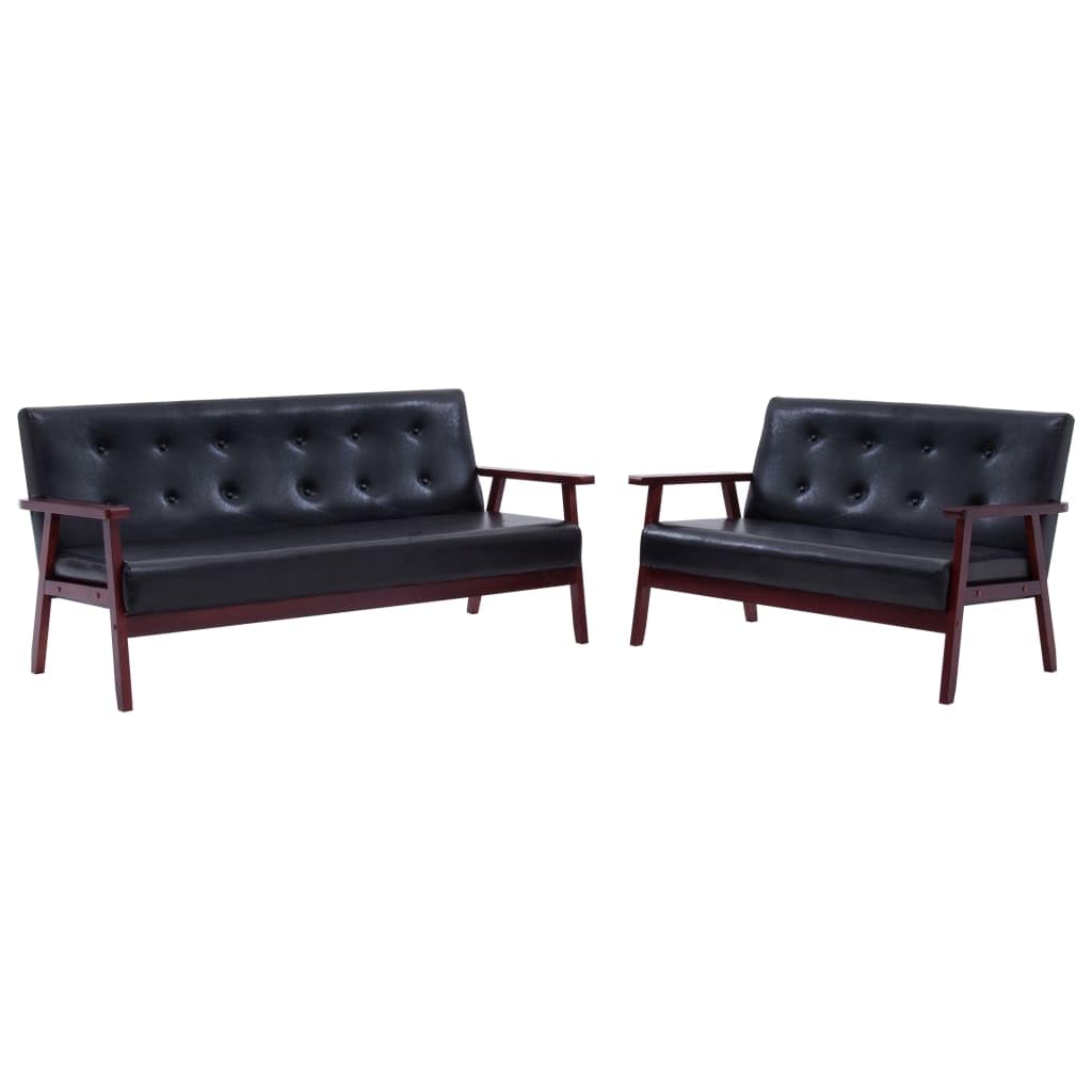 2-TLG. Sofagarnitur Schwarz Kunstleder Sofa klein Couch Mini Kleine Stoffcouch mit weichen Armlehnen