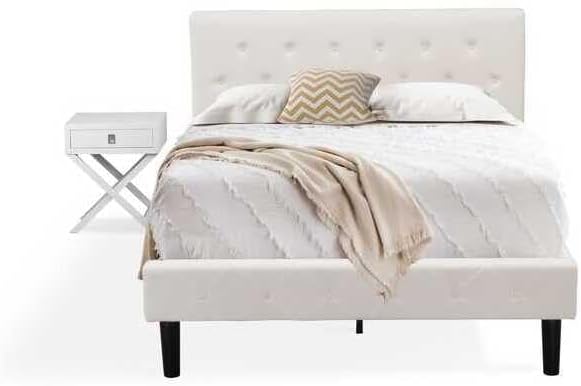 HomeStock African Artistry 2 Piece Bedroom Set - Button Tufted Platform Bed Frame - Velvet Fabric Upholstered Headboard and A Nightstand Full/Urban Gray/White