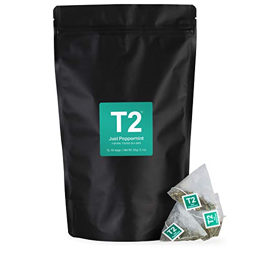 T2 Tea Just Peppermint Herbal Tea Bags in Resealable Foil Refill Bag, 60 count