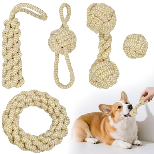 JNEYVIC Giochi per Cani, 6 Pezzi Giocattolo in Corda per Cani Giochi per Cano Indistruttibile Giocattolo per Cano con Corda con Nodo in Canapa Naturale Giocattoli da Masticare per Cane di Media Grossa