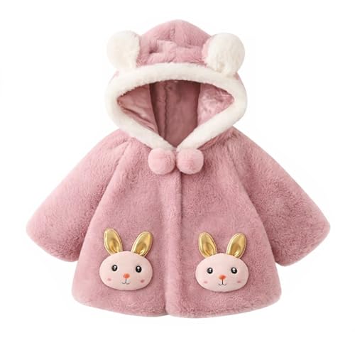 Image of Bold N Elegant Faux Fur Warm Winter Outerwear Hooded Baby Jacket Coat Blanket with Soft Plush Golden Bunny Ear for Infant Toddler Boy Girl Kids