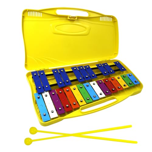 Soulmate Xylophone, 25 Notes Glockenspiel Xylophone Instrument for kids, Musical Toy Metal Keys,Professional Percussion Instrument for Beginners, Music Teaching, Gifts (Yellow)