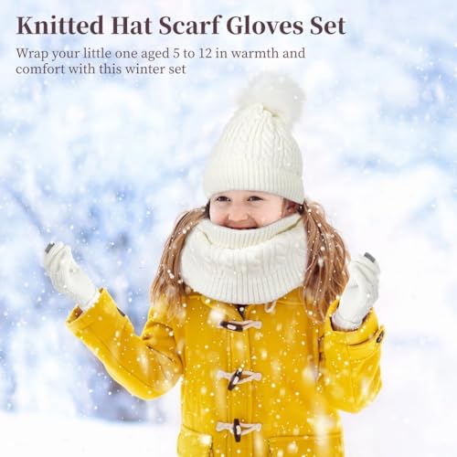 Kids Winter Knitted Set With Hat, Gloves, And Scarf For Ages 5–12, Lined Thermal Beanie And Neck Warmer, Cold Weather Outdoor Gear2