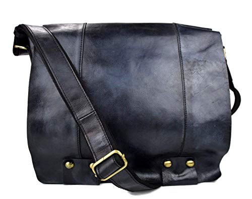 Blue leather shoulder bag leather retro satchel mens women vintage messenger bag leather crossbody shoulderbag leather sling bag