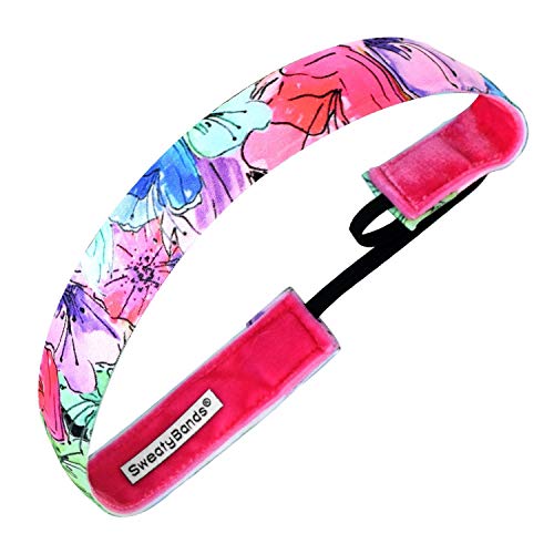 Sweaty Bands Womens Girls Headband - Non-Slip Velvet-Lined Athletic Hairband - Florabora Multi-Colored 1-Inch