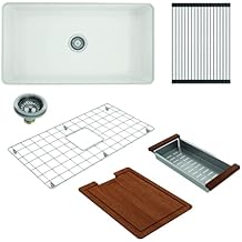 BOCCHI Sotto Undermount Fireclay 32 in. Single Bowl White with Accessories Kitchen Sink Kit