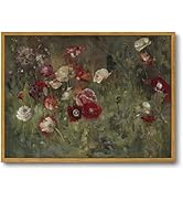 OIQArtOIQ Framed Vintage Floral Wall Art Corn Poppy Botanical Floral Field Landscape Classic Oil ...