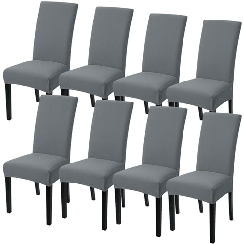 Image of SearchI Dining Room Chair Covers Set of 8, Stretch Jacquard Parsons Chair Slipcovers Removable Washable Kitchen Chair Protector Cover for Dining Room, Hotel, Ceremony (Gray Rhombus)