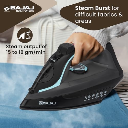 Bajaj MX 45 Steam Aluminium Soleplate Iron | 2000 Watts Power For Faster Ironing | Non Stick German Coated Technology | 220 Ml Water Tank Capacity | 2-Yr Warranty 【Black & Grey】 - Image 5