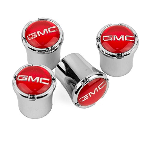 Chrome Tire Valve Stem Caps Compatible with GMC Vehicles, Chrome & Red GMC Logo, Made in USA